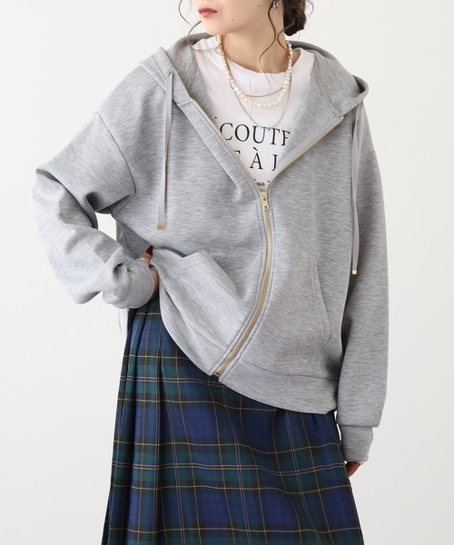 OMNES（オムネス）の「ソフトダンボールニットジップパーカー（パーカー・レディース・アイボリー/ピンク/チャコール/モカ/グレー・L/M）」の11枚目の写真