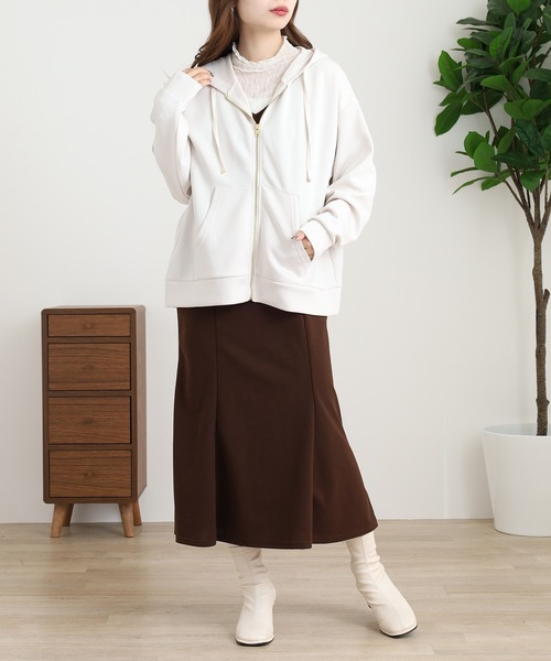 OMNES（オムネス）の「ソフトダンボールニットジップパーカー（パーカー・レディース・アイボリー/ピンク/チャコール/モカ/グレー・L/M）」の8枚目の写真