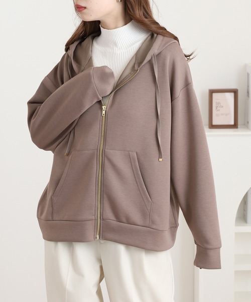 OMNES（オムネス）の「ソフトダンボールニットジップパーカー（パーカー・レディース・アイボリー/ピンク/チャコール/モカ/グレー・L/M）」の17枚目の写真