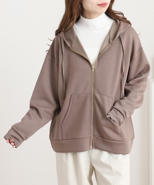 OMNES（オムネス）の「ソフトダンボールニットジップパーカー（パーカー・レディース・アイボリー/ピンク/チャコール/モカ/グレー・L/M）」の18枚目の写真