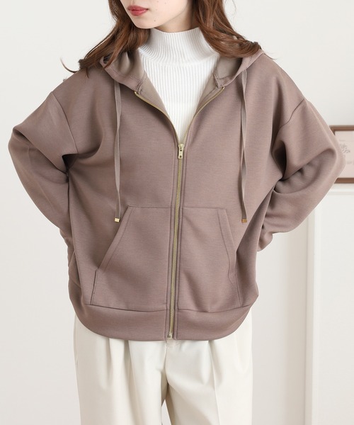 OMNES（オムネス）の「ソフトダンボールニットジップパーカー（パーカー・レディース・アイボリー/ピンク/チャコール/モカ/グレー・L/M）」の19枚目の写真