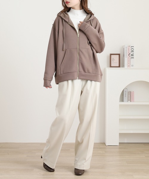 OMNES（オムネス）の「ソフトダンボールニットジップパーカー（パーカー・レディース・アイボリー/ピンク/チャコール/モカ/グレー・L/M）」の21枚目の写真