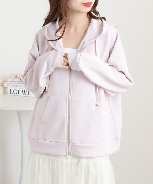 OMNES（オムネス）の「ソフトダンボールニットジップパーカー（パーカー・レディース・アイボリー/ピンク/チャコール/モカ/グレー・L/M）」の22枚目の写真