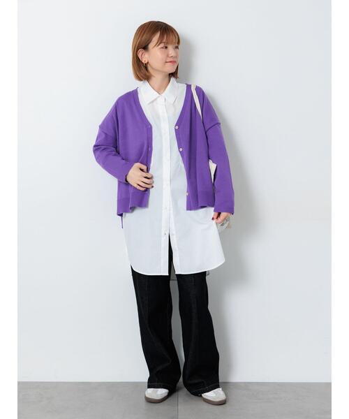 Lugnoncure(ルノンキュール)の「無地/柄アソートVネックカーディガン(カーディガン/ボレロ・レディース・オフホワイト/グレー/チャコールグレー/パープル・F)」の6枚目の写真