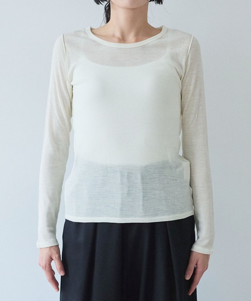 yuni(ユニ )の「△washable super120/W crewneck プルオーバー(Tシャツ/カットソー・レディース・ホワイト/ブラック・FREE)」の8枚目の写真