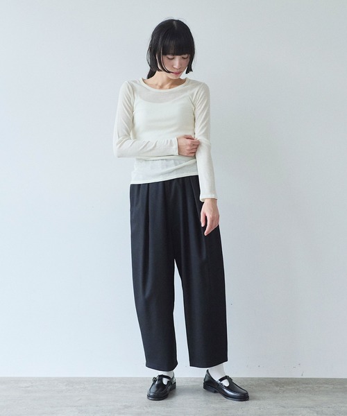 yuni(ユニ )の「△washable super120/W crewneck プルオーバー(Tシャツ/カットソー・レディース・ホワイト/ブラック・FREE)」の7枚目の写真