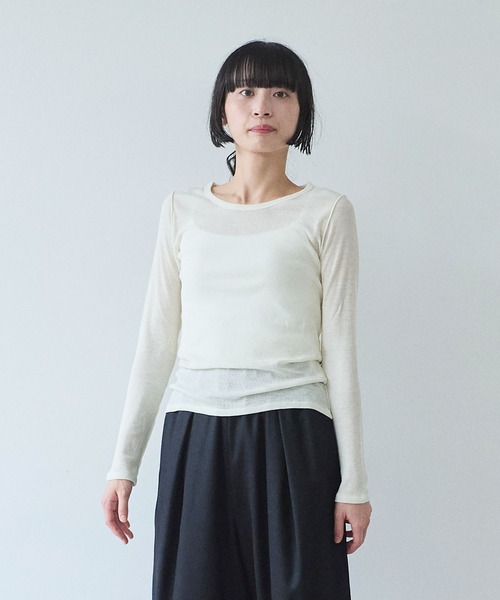 yuni(ユニ )の「△washable super120/W crewneck プルオーバー(Tシャツ/カットソー・レディース・ホワイト/ブラック・FREE)」の19枚目の写真