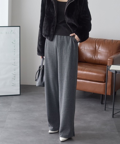 ReDial(リダイアル)の「起毛テレコリブワイドパンツ(その他パンツ・レディース・アイボリー/ブラック/ヘザーチャコール・M/L/LL/3L)」の9枚目の写真