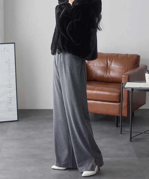 ReDial(リダイアル)の「起毛テレコリブワイドパンツ(その他パンツ・レディース・アイボリー/ブラック/ヘザーチャコール・M/L/LL/3L)」の11枚目の写真