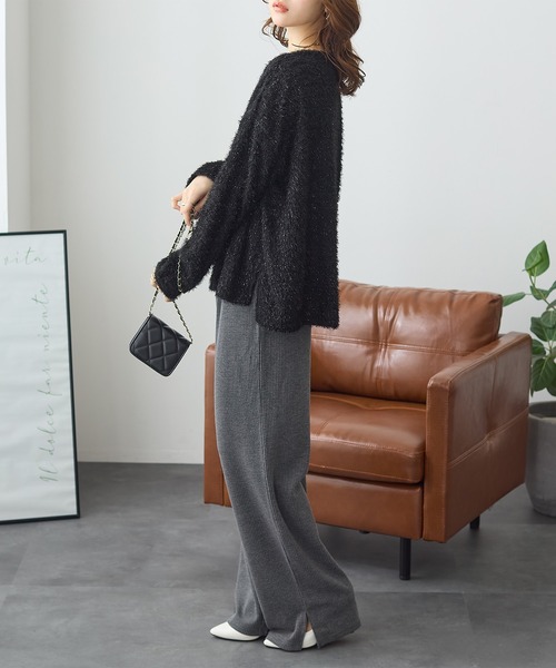 ReDial(リダイアル)の「起毛テレコリブワイドパンツ(その他パンツ・レディース・アイボリー/ブラック/ヘザーチャコール・M/L/LL/3L)」の14枚目の写真
