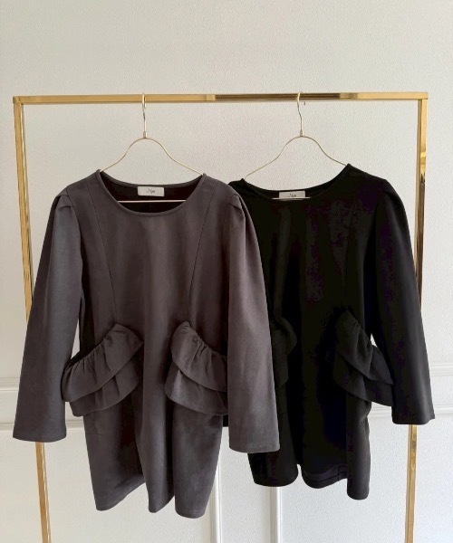 M y u(ミュー)の「BIG FRILL Pocket One-piece/ミニ丈(ワンピース・レディース・ブラック/グレー・FREE)」の9枚目の写真