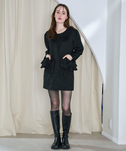 M y u(ミュー)の「BIG FRILL Pocket One-piece/ミニ丈(ワンピース・レディース・ブラック/グレー・FREE)」の18枚目の写真