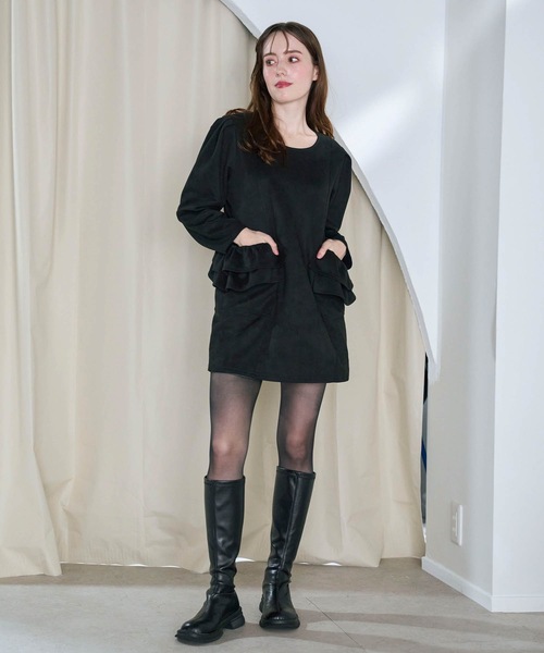 M y u(ミュー)の「BIG FRILL Pocket One-piece/ミニ丈(ワンピース・レディース・ブラック/グレー・FREE)」の16枚目の写真