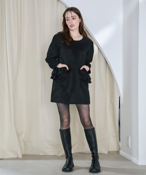 M y u(ミュー)の「BIG FRILL Pocket One-piece/ミニ丈(ワンピース・レディース・ブラック/グレー・FREE)」の21枚目の写真