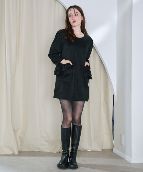 M y u(ミュー)の「BIG FRILL Pocket One-piece/ミニ丈(ワンピース・レディース・ブラック/グレー・FREE)」の22枚目の写真