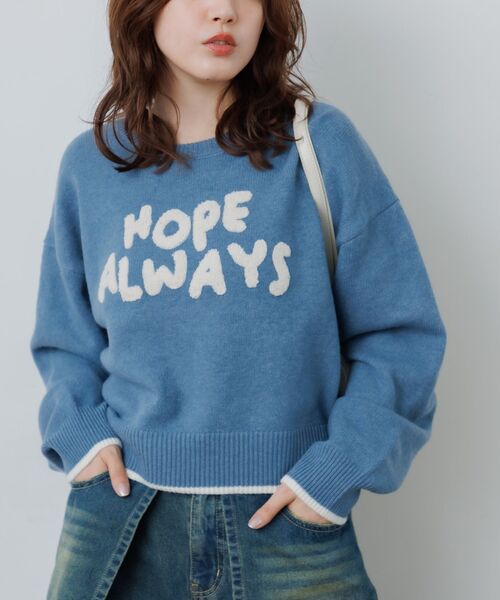 RETRO GIRL(レトロガール)の「サガラ刺繍ロゴNT(ニット/セーター・レディース・チャコールグレー/ブルー/ナチュラル・FREE)」の3枚目の写真