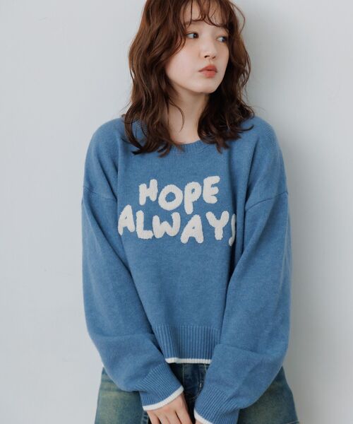 RETRO GIRL(レトロガール)の「サガラ刺繍ロゴNT(ニット/セーター・レディース・チャコールグレー/ブルー/ナチュラル・FREE)」の4枚目の写真