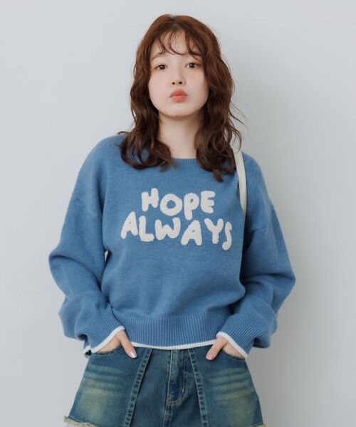 RETRO GIRL(レトロガール)の「サガラ刺繍ロゴNT(ニット/セーター・レディース・チャコールグレー/ブルー/ナチュラル・FREE)」の5枚目の写真
