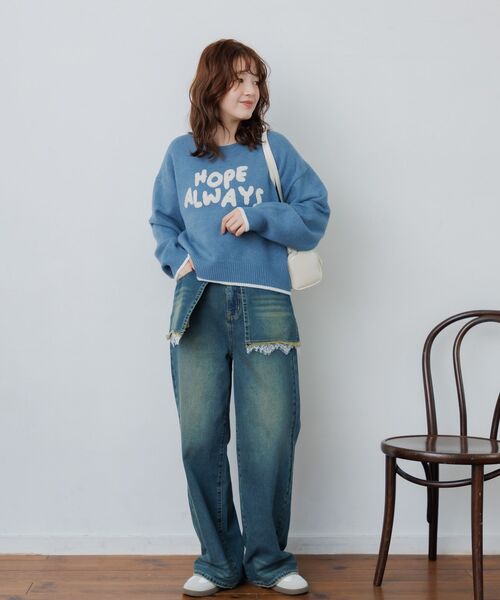 RETRO GIRL(レトロガール)の「サガラ刺繍ロゴNT(ニット/セーター・レディース・チャコールグレー/ブルー/ナチュラル・FREE)」の6枚目の写真