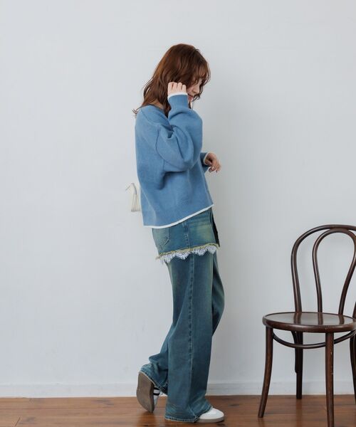 RETRO GIRL(レトロガール)の「サガラ刺繍ロゴNT(ニット/セーター・レディース・チャコールグレー/ブルー/ナチュラル・FREE)」の7枚目の写真