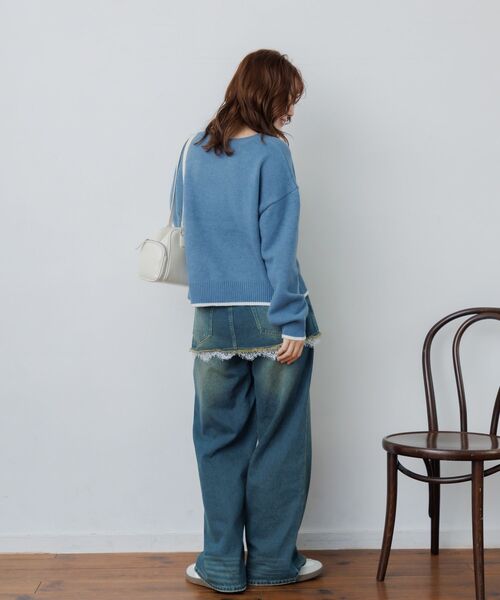 RETRO GIRL(レトロガール)の「サガラ刺繍ロゴNT(ニット/セーター・レディース・チャコールグレー/ブルー/ナチュラル・FREE)」の8枚目の写真