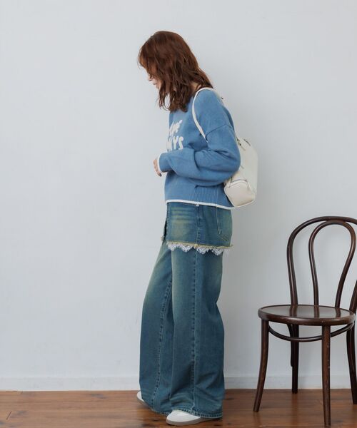 RETRO GIRL(レトロガール)の「サガラ刺繍ロゴNT(ニット/セーター・レディース・チャコールグレー/ブルー/ナチュラル・FREE)」の9枚目の写真