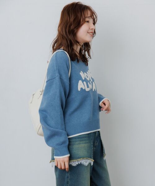 RETRO GIRL(レトロガール)の「サガラ刺繍ロゴNT(ニット/セーター・レディース・チャコールグレー/ブルー/ナチュラル・FREE)」の10枚目の写真