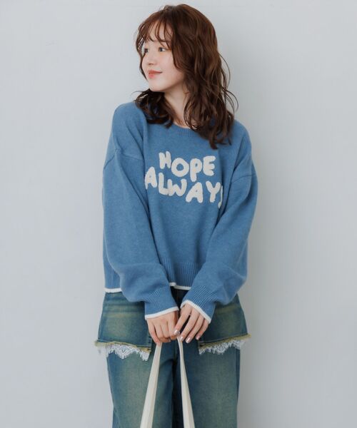 RETRO GIRL(レトロガール)の「サガラ刺繍ロゴNT(ニット/セーター・レディース・チャコールグレー/ブルー/ナチュラル・FREE)」の13枚目の写真