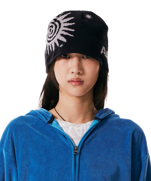 セール】Sun Jacquard Beanie (Black)（ニットキャップ/ビーニー