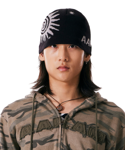 Sun Jacquard Beanie (Black)（ニットキャップ/ビーニー）｜AAKAM