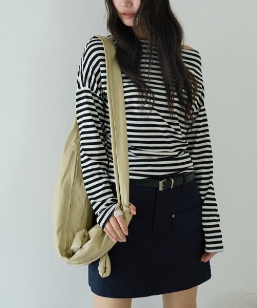 gossip!ロサンゼルス(ゴシップロサンゼルス)の「オフショルダー ナローボーダートップス(Tシャツ/カットソー・レディース・ホワイト/グレー・FREE)」の16枚目の写真