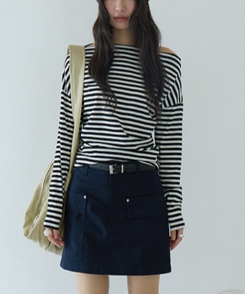 gossip!ロサンゼルス(ゴシップロサンゼルス)の「オフショルダー ナローボーダートップス(Tシャツ/カットソー・レディース・ホワイト/グレー・FREE)」の20枚目の写真