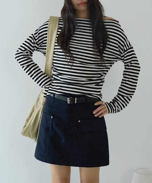 gossip!ロサンゼルス(ゴシップロサンゼルス)の「オフショルダー ナローボーダートップス(Tシャツ/カットソー・レディース・ホワイト/グレー・FREE)」の21枚目の写真