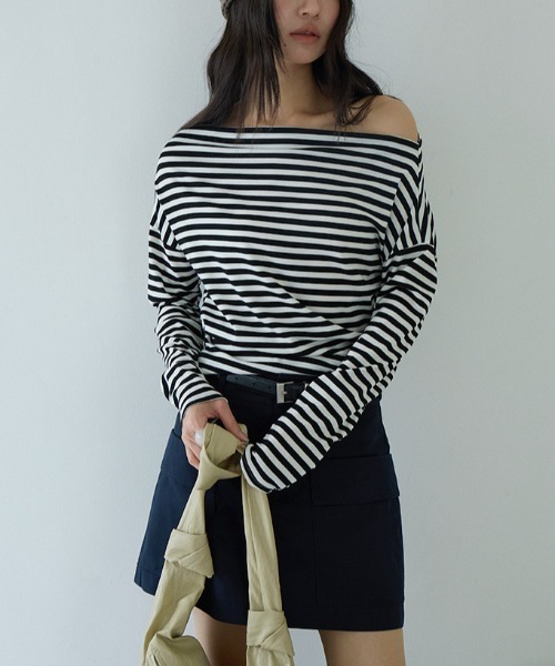 gossip!ロサンゼルス(ゴシップロサンゼルス)の「オフショルダー ナローボーダートップス(Tシャツ/カットソー・レディース・ホワイト/グレー・FREE)」の17枚目の写真