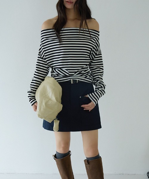 gossip!ロサンゼルス(ゴシップロサンゼルス)の「オフショルダー ナローボーダートップス(Tシャツ/カットソー・レディース・ホワイト/グレー・FREE)」の22枚目の写真