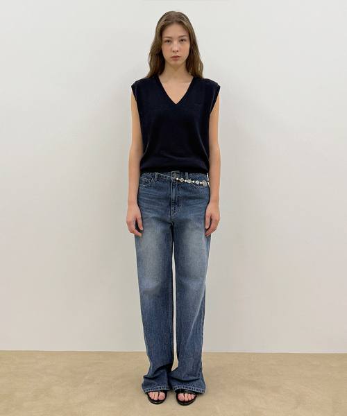 SINOON（シヌーン）の「Sinoon Plain Knit Vest (Navy)（ニット/セーター・レディース・ネイビー・FREE）」の3枚目の写真