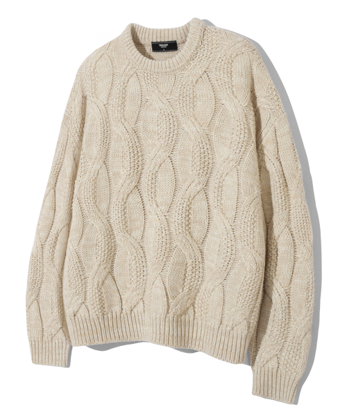 Woffle double big keep basic oversized crew-neck knit [ivory]