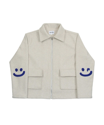 GRAVER（グレーバー）の「[UNISEX] ELBOW SMILE DRAWING BOOKL EMBROIDERED DOUBLE PAPER JACKET_IVORY（デニムジャケット・メンズ）」