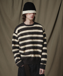 GLW（ジーエルダブリュ）の「ストライプブラシニットブラウン（ニット/セーター）」