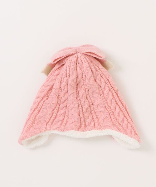 HAKKA KIDS（ハッカキッズ）の「リボンモチーフ付きラメニット帽（ニットキャップ/ビーニー・キッズ・オフホワイト/レッド/ピンク・L/M）」の3枚目の写真