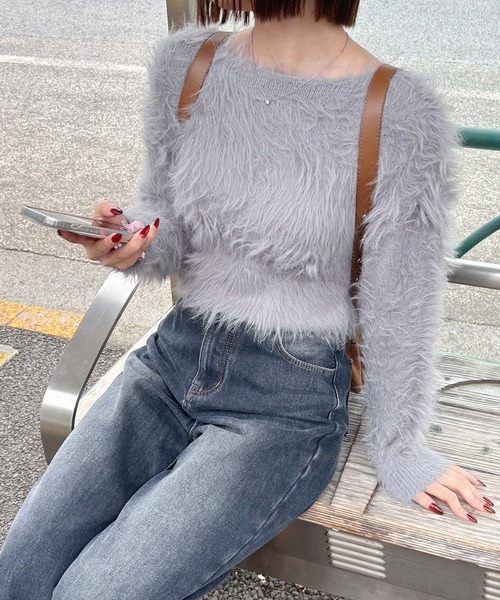 frunco（フランコ）の「シャギーニット（ニット/セーター・レディース・グレー/ホワイト・FREE）」の2枚目の写真