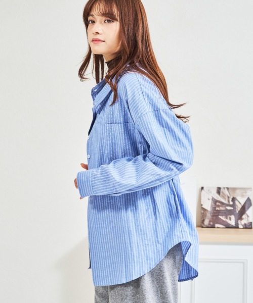 MISCH MASCH(ミッシュマッシュ)の「ZOZO限定 ストライプウエストリボンシャツ(シャツ/ブラウス・レディース・グレー/ブルー・フリ-)」の8枚目の写真