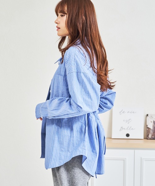 MISCH MASCH(ミッシュマッシュ)の「ZOZO限定 ストライプウエストリボンシャツ(シャツ/ブラウス・レディース・グレー/ブルー・フリ-)」の9枚目の写真