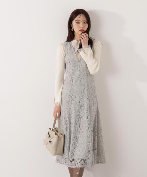 PROPORTION BODY DRESSING（プロポーションボディドレッシング）の「Ｖネックレースジャンスカ / 1216140002（ワンピース・レディース・ライトグリーン/ホワイト系その他/ダークグレー・MEDIUM/P/S）」の2枚目の写真