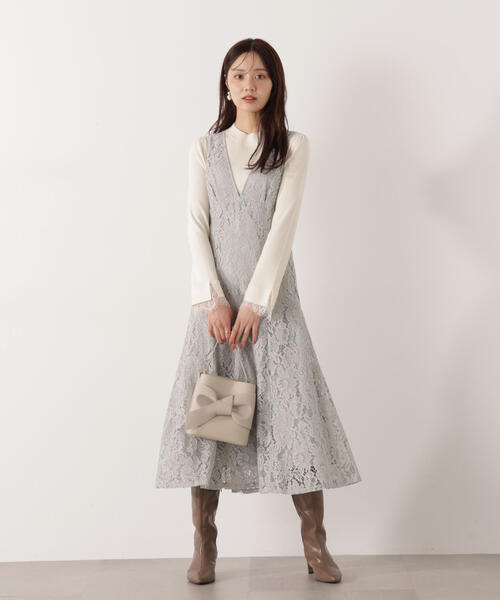 PROPORTION BODY DRESSING（プロポーションボディドレッシング）の「Ｖネックレースジャンスカ / 1216140002（ワンピース・レディース・ライトグリーン/ホワイト系その他/ダークグレー・MEDIUM/P/S）」の7枚目の写真