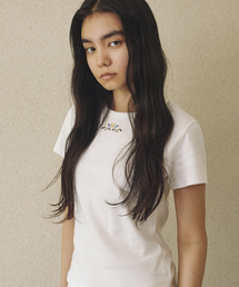 ミニフラワー刺繍Tシャツ[ホワイト]