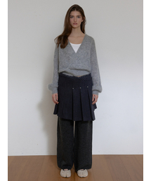 WOOL RIVET PLEATS LAP SKIRT (CHECK)