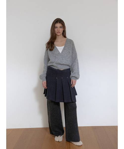 ASURA(アスラ)の「WOOL RIVET PLEATS LAP SKIRT (CHECK)(スカート・レディース・その他・OS)」の2枚目の写真