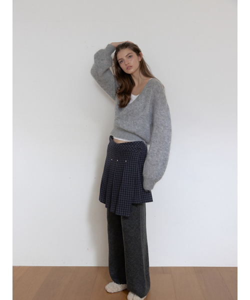 ASURA(アスラ)の「WOOL RIVET PLEATS LAP SKIRT (CHECK)(スカート・レディース・その他・OS)」の3枚目の写真