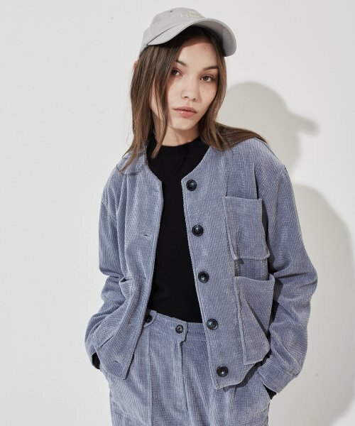 manavis7(マナビスセブン)の「No Collar Corduroy Jacket Blue(その他アウター・レディース・ブルー・FREE)」の1枚目の写真